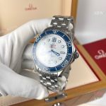 High Quality Replica OMEGA Seamaster 300 Different Straps (316 Stainless Steel/Silicone) White Wavy Ceramic Face Dial Blue Ceramic Bezel Stainless Steel Case Watch 42mm